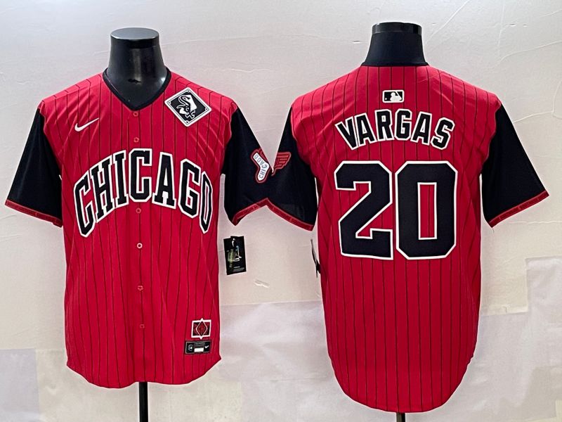 Men 2025 Chicago White Sox #20 Vargas Red Stripe Joint Name Nike MLB Jersey style 8